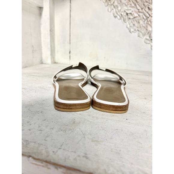 Hermès Leather Oran Slip On Open Toe Flat Slides Sandals White Women's 40.5 / 10 - Picture 7 of 11